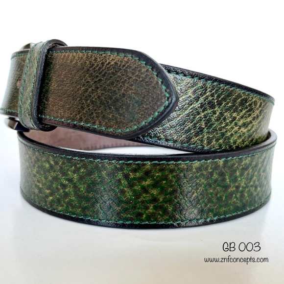 Genuine Leather Belt, Green Color, lizard green, St. Patrick's Day special. - Picture 2 of 5